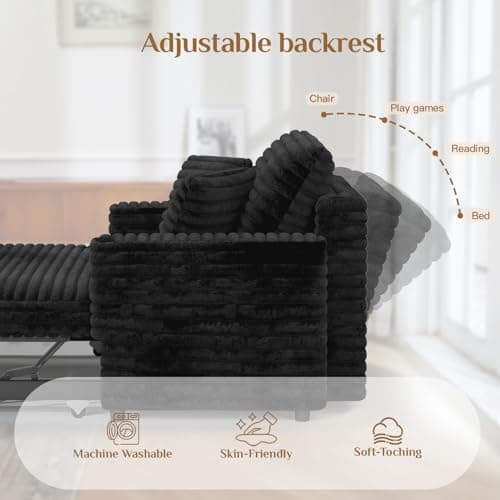 Belffin Black Upholstered Chaise Lounge Pull Out Sofa Bed with Pillows