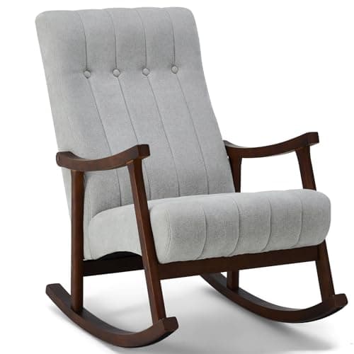 AVAWING Light Grey Fabric Upholstered Rocking Chair, Modern Living Room Armchair