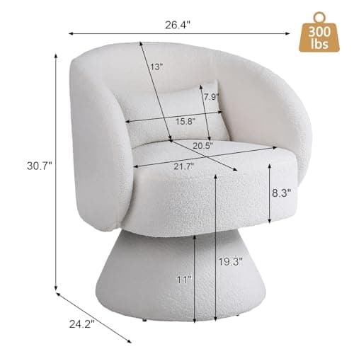 KIVENJAJA Teddy White Swivel Armchair with Pillow for Living Room
