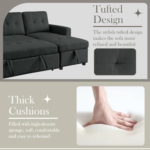 Modern Convertible 3-Seater Sleeper Sofa Bed with L-Shaped Design