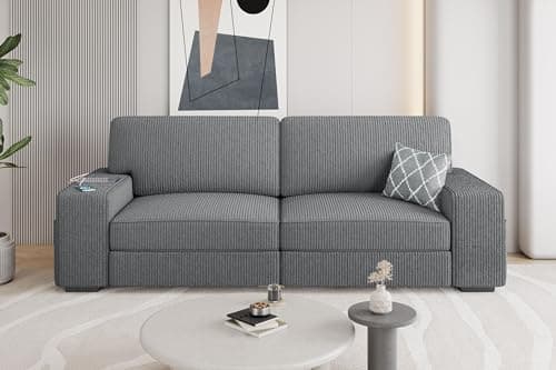 Yaheetech 83.5" Modern 2 Seater Corduroy Sofa with USB Ports & Storage Pockets