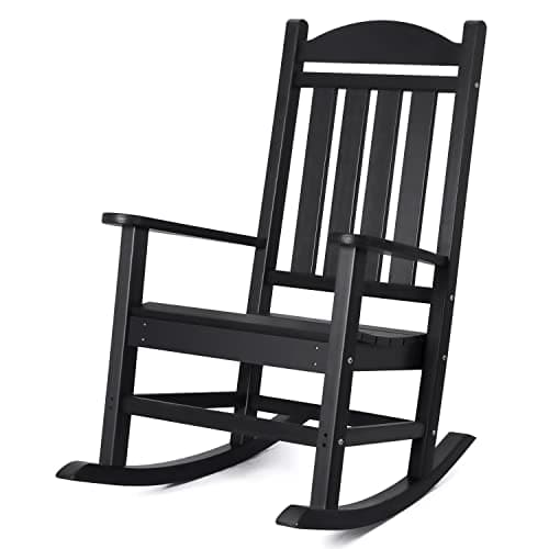 Devoko HDPE Outdoor Rocking Chair, Black, High Back, All Weather