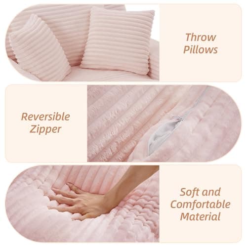Oversized Pink Corduroy Chaise Lounge Chair with Recliner & Throw Pillows