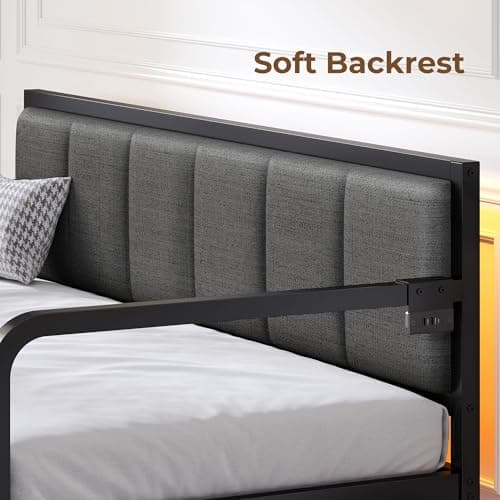 Rolanstar Adjustable Height LED Daybed with USB, Grey Upholstery for Living Room