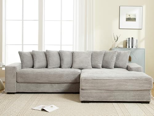 Gray L-Shaped Sleeper Sectional with Chaise and 8 Throw Pillows