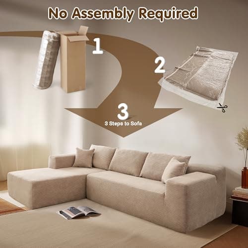 Ovios 104" Cloud Sectional with L-Shaped Chaise, Camel (Corduroy)