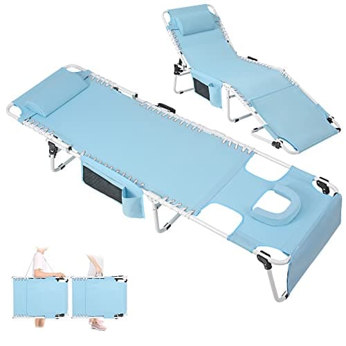 Oversized Heavy Duty Folding Chaise Lounge for Outdoor Sunbathing
