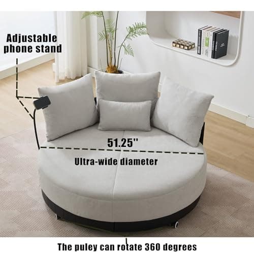 ZeHuoGe 52.75" Oversized Round Swivel Chair with Phone Stand