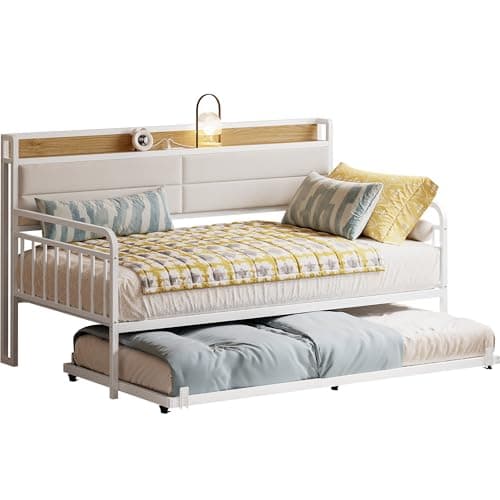 LIKIMIO Sturdy Metal Twin Daybed with Charging Station, Black