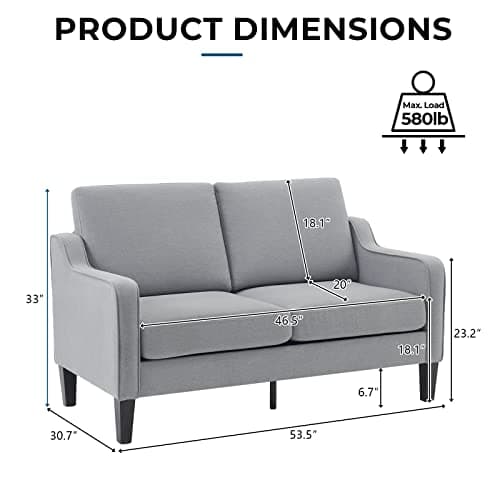 VINGLI Mid Century Modern Light Grey Loveseat Sofa for Small Spaces