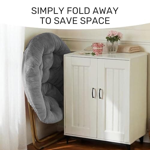 YSSOA Grey Foldable Faux Fur Saucer Chair for Adults & Teens