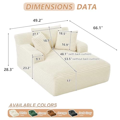 Oversized Chaise Lounge Chair in White for Living Room or Bedroom
