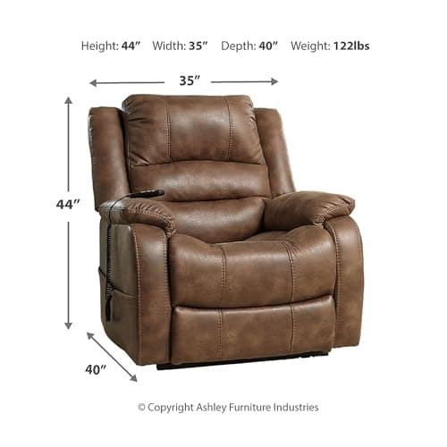 Signature Design by Ashley Brown Faux Leather Electric Power Lift Recliner for Elderly
