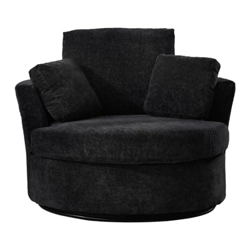 Modern Oversized Swivel Barrel Chair with Pillows for Living Room, Nursery, Bedroom, and Office – Black