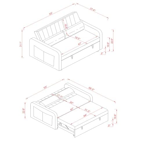 Light Grey Convertible Futon Sofa Bed with Side Pocket