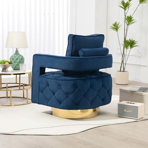 Navy Velvet Tufted Accent Chair for Living Room, Bedroom, Office