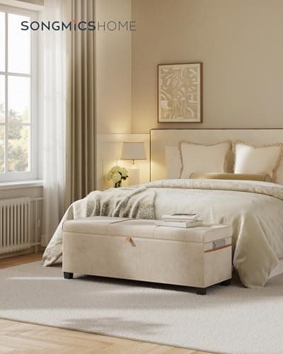 SONGMICS Home Storage Bench, 15.7 x 43.3 x 15.7 Inches, 27 Gal. (103 L), Cappuccino Beige ULSF533L01