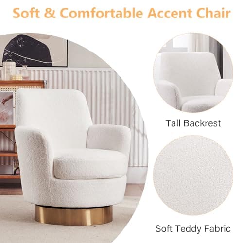 Set of 2 Modern Teddy Upholstered Swivel Chairs for Living Room, White