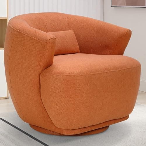 CANMOV Modern Orange Fabric Swivel Barrel Chair, 360 Degree Rotation for Living Room, Bedroom, and Office