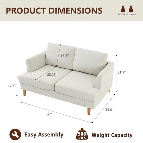 Beige Mid Century Love Seat Couch for Small Spaces