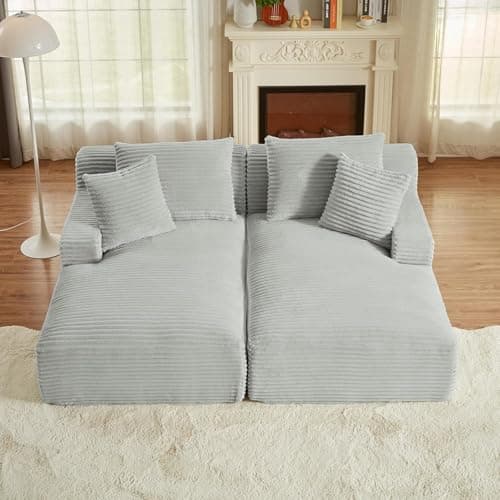 Oversized Pink Corduroy Chaise Lounge Chair with Recliner & Throw Pillows