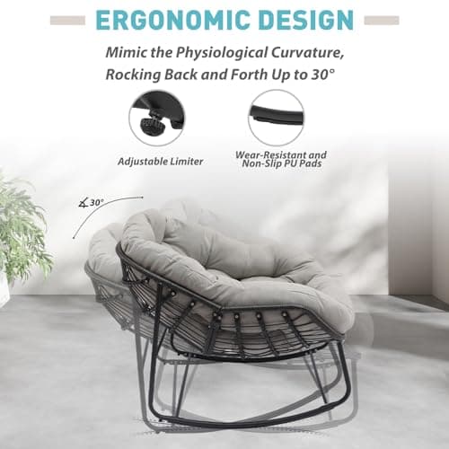 Oversized Grey Rattan Royal Rocking Chair, Indoor & Outdoor Patio Furniture