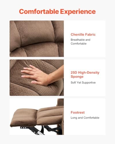 VEVOR Electric Recliner Chair with Heat & Massage (Brown, Large)