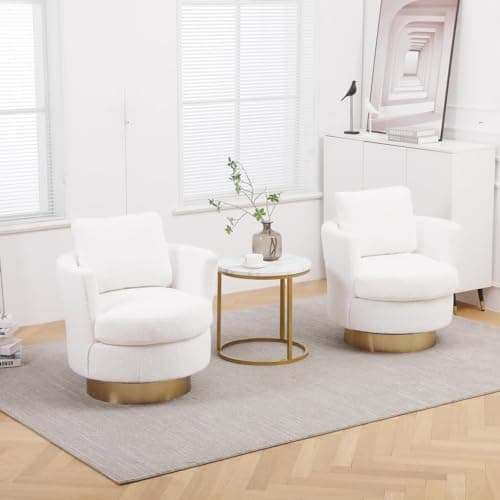 Gold Stainless Steel Base Teddy Swivel Chair, Black Comfy Living Room Accent