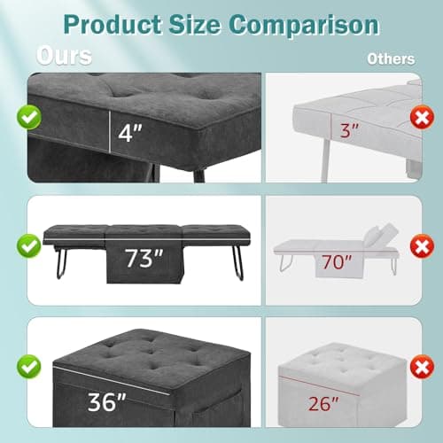 4-in-1 Convertible Sofa Bed with Adjustable Backrest, Gray (Large)