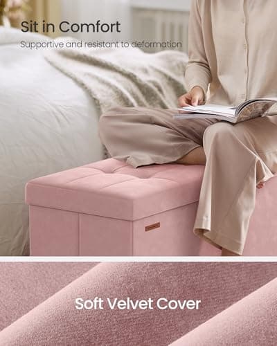 SONGMICS Folding Storage Chest with Foot Rest, 30 Gal., Jelly Pink