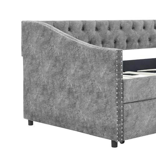 Elegant Grey Upholstered Twin Daybed with Storage Drawers
