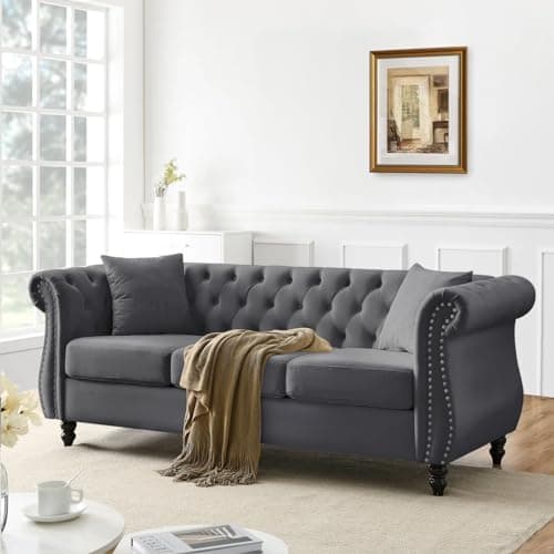 Chesterfield Sofa Couch, 80 Button Tufted Velvet Couch