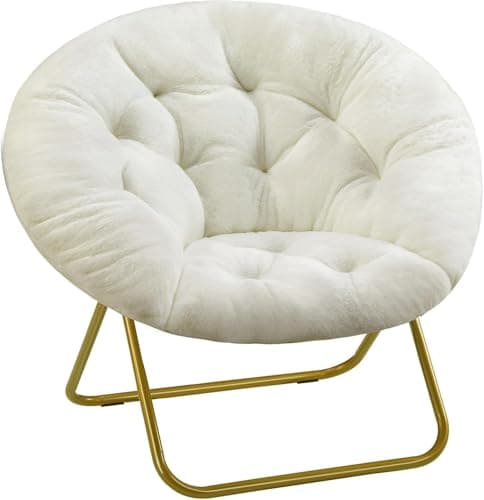 YSSOA Grey Foldable Faux Fur Saucer Chair for Adults & Teens