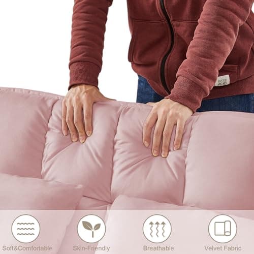 Convertible Sleeper Sofa Bed with Adjustable Backrest, Velvet Upholstered, Pink, 53