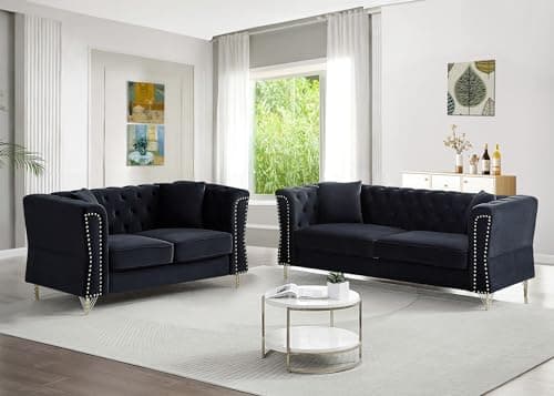 Velvet Chesterfield Sofa Set for Living Room, Bedroom, Office, Apartment - 2 Pieces
