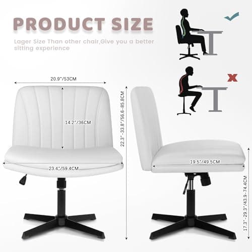 Lemberi PU Leather Armless Office Chair, Criss Cross Legs, Swivel, 120° Rocking, Mid Back, Small Space