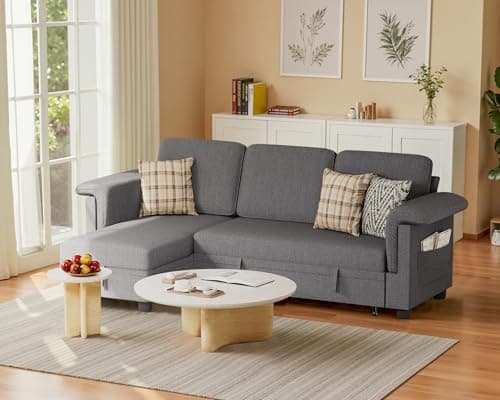 Homall Beige Linen L-Shaped Sleeper Sofa with Storage