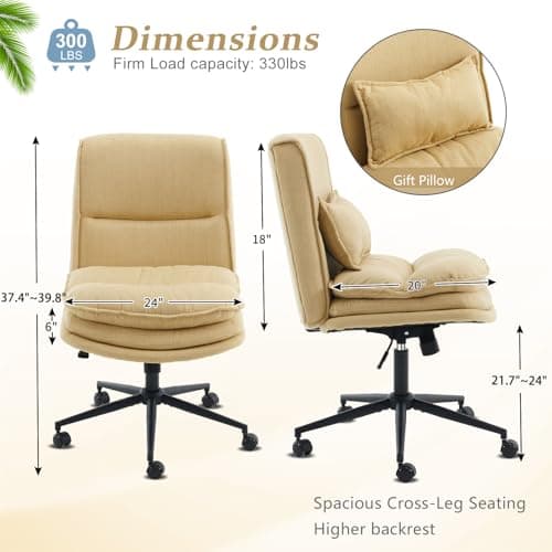 VINGLI Yellow Criss Cross Office Chair, 18" High, Swivel, Padded Seat