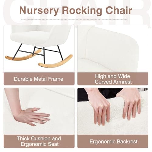 VECELO Modern Upholstered Teddy Fabric Glider Chair with Padded Seat & High Backrest