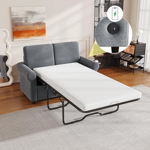 Merax Sleeper Couch with Pull Out Bed, Compact Brown Sofa for Living Room or Bedroom, Includes Mattress