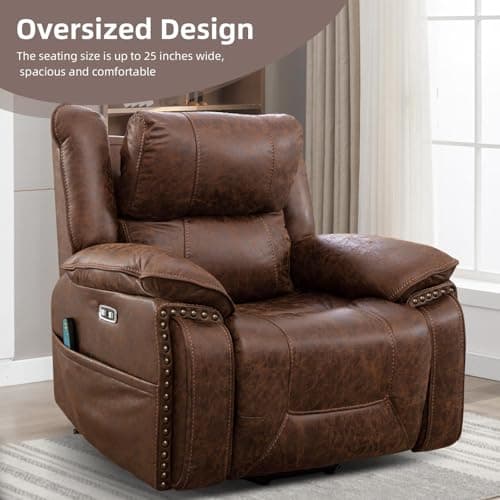 CANMOV Electric Recliner Chair with Massage and Heat, Brown