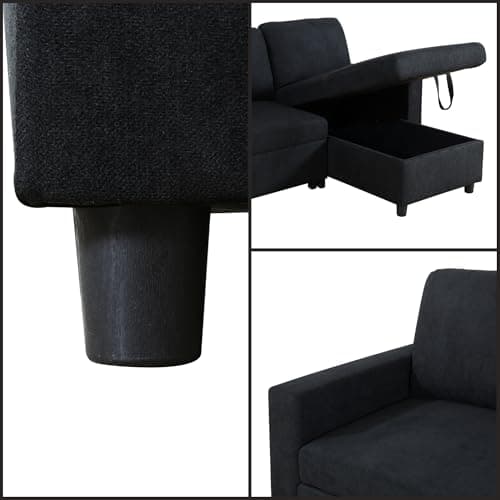 L-Shaped Convertible Sofa Bed with Storage, Black