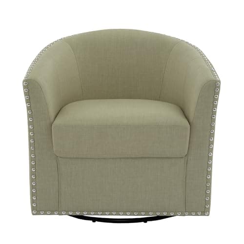 Flax Brown UIXE 360° Swivel Barrel Chair Set (2)fabric Living Room, Bedroom