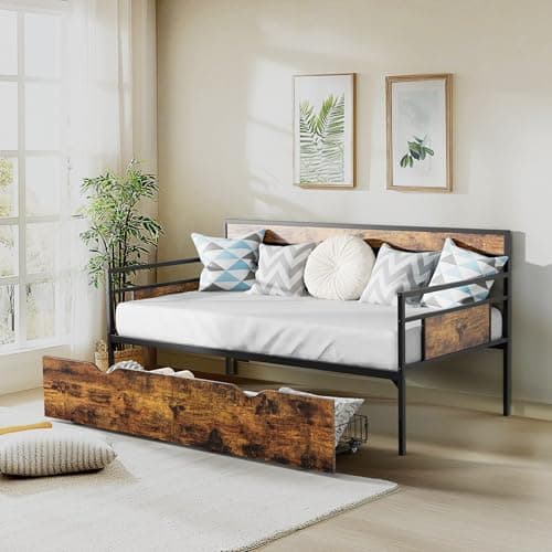 Tatub Twin Daybed with Drawers, Rustic Brown Sofa Bed Storage Frame