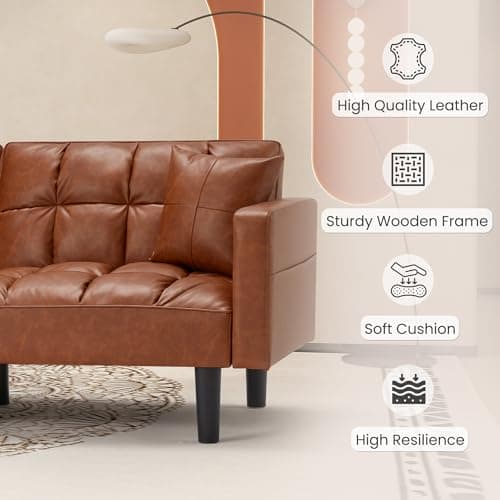 ECOTOUGE Convertible Futon Couch, Brown with Adjustable Backrest