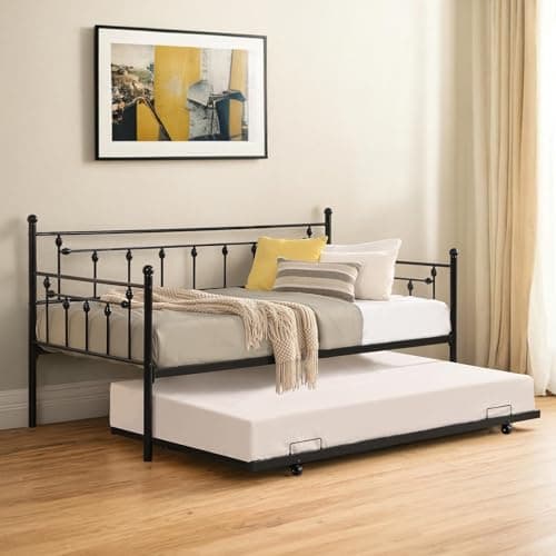 Black Twin Metal Daybed with Trundle - Heavy-Duty Sofa Bed for Bedroom or Guest Room, Easy Assembly