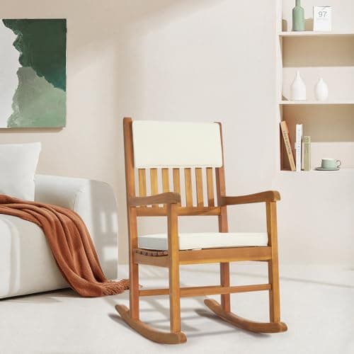 VINGLI Acacia Wood Outdoor Rocking Chair with Cushions