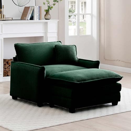 Beige Oversized Corduroy Chaise Lounge with Ottoman & Recline