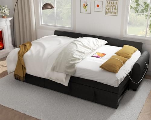 Ucloveria 87" Sleeper Sectional with Reversible Chaise & Storage, Black Linen Couch