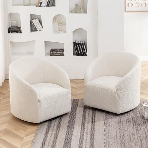 Modern White 32" Swivel Boucle Chairs Set of 2, Living Room & Bedroom